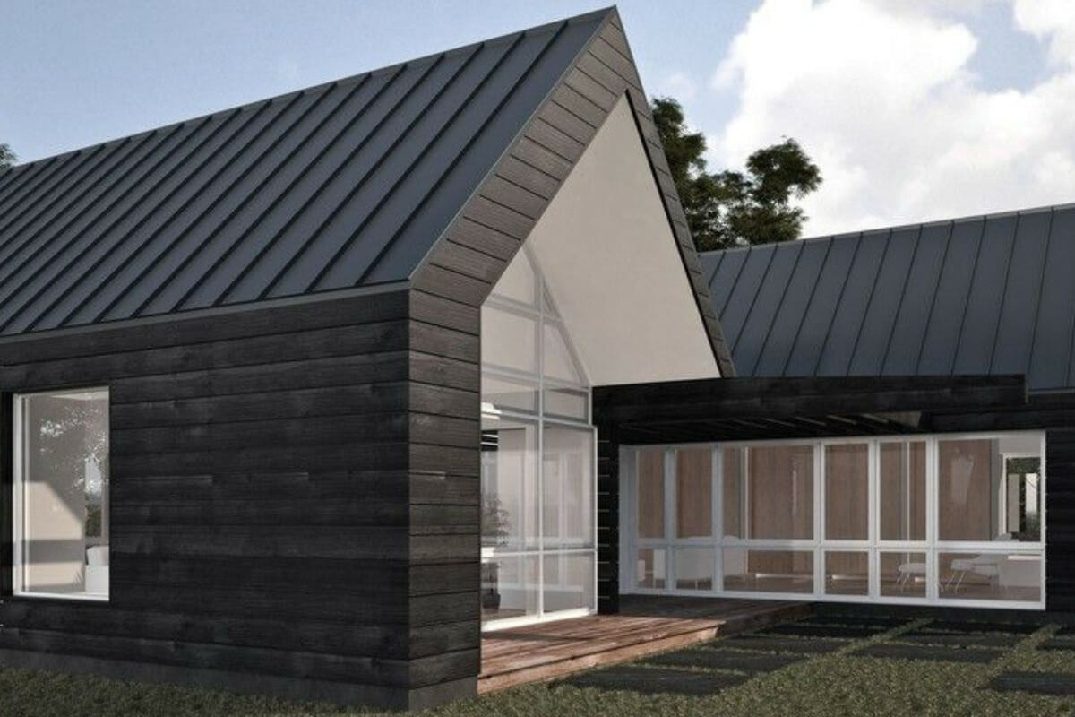 Black Metal Roof With Wood Siding