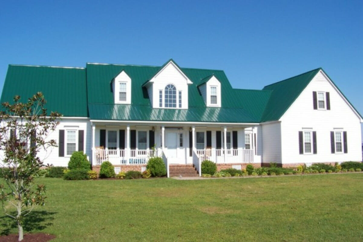Metal Roof And Siding Color Combinations Green metal roof with white siding
